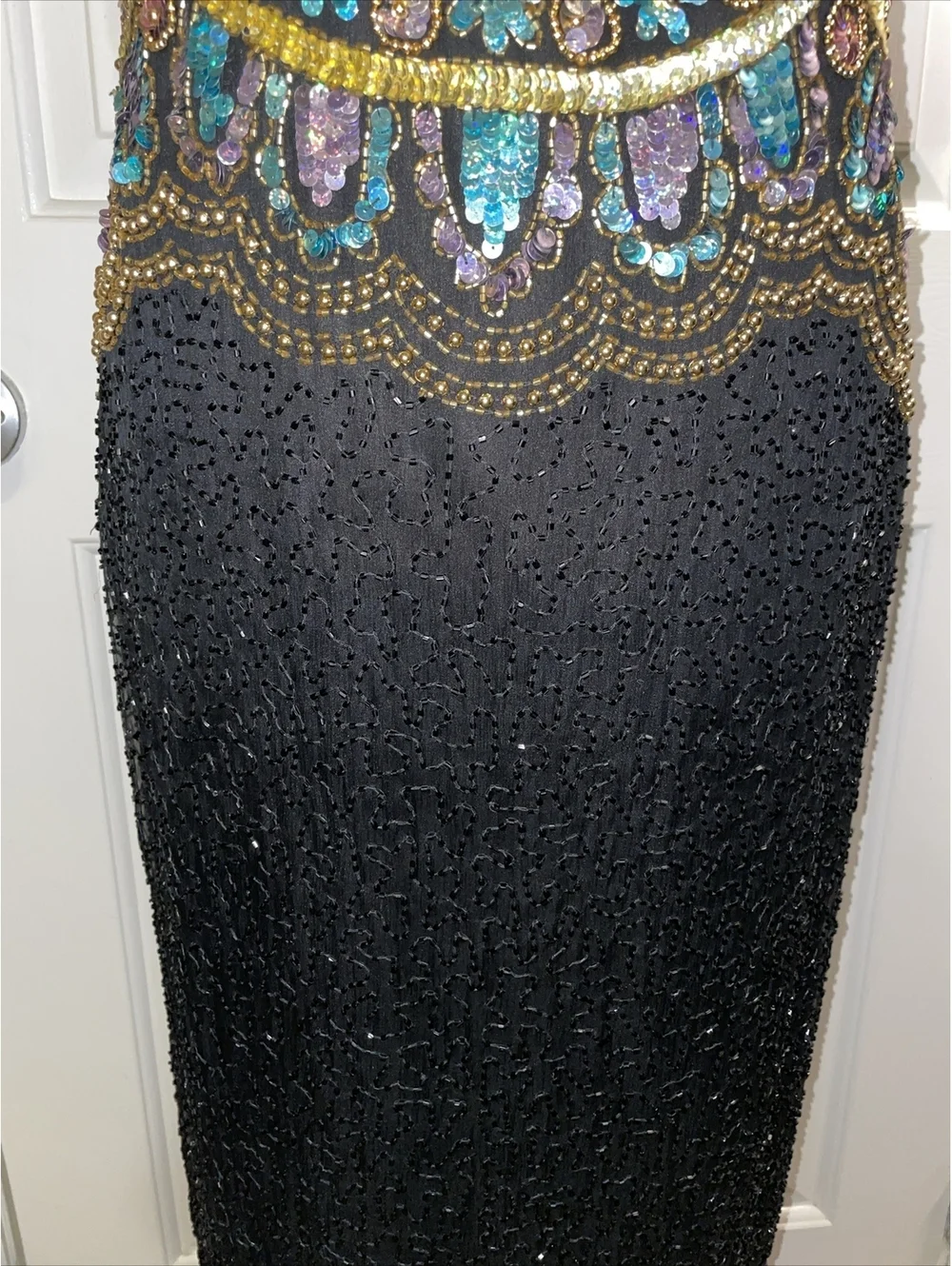 Laurence Kazar NewYork 100% Sequin Silk Dress Black Floral Small Formal Lined